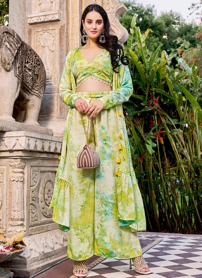 Silk Green Party Wear Printed Readymade Indo Western